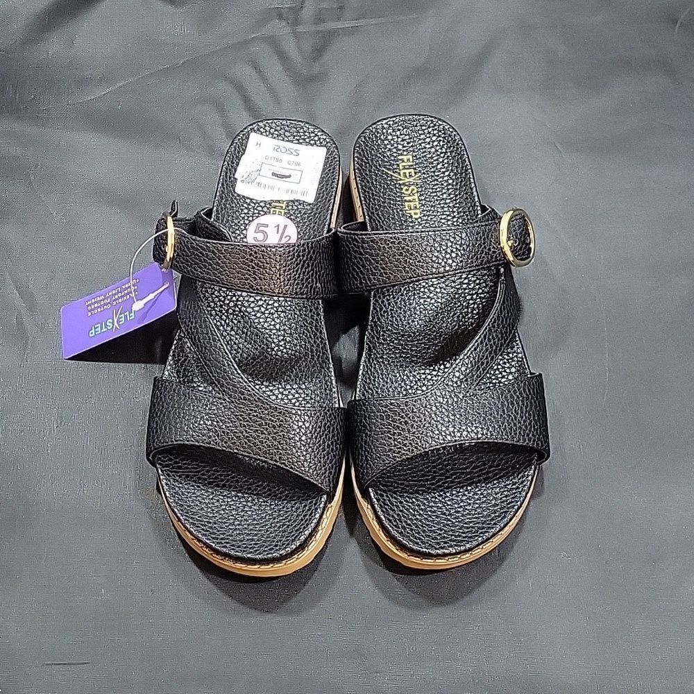 BRAND NEW FLEXSTEP DOUBLE STRAP ADJUSTABLE BUCKLE FLAT SANDAL